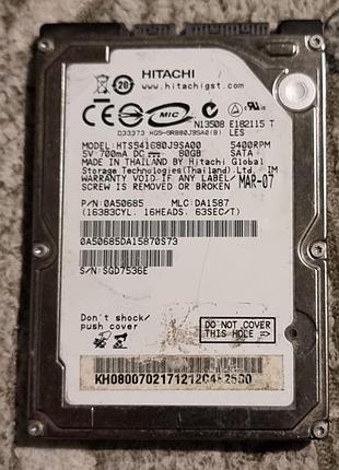 Неробочий "68%" hdd 2.5 80 гб hitachi 5400 жорсткий диск hts541680j9sa00 хітачі