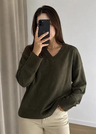 Светр massimo dutti з v - подібним вирізом | хакі | зелений