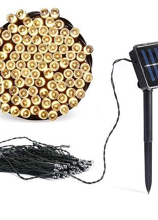 Гирлянда нить на солнечной батарее 1500 led 150 м черная проволока желтый
