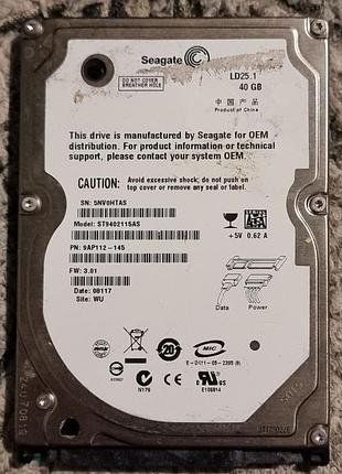 Неробочий hdd 2.5 40 гб seagate 5400 жорсткий диск st9402115as сигейт