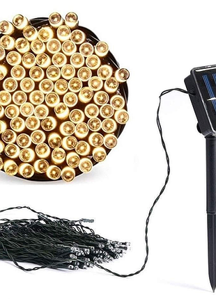 Гирлянда нить на солнечной батарее 500 led 50м черная проволока желтый