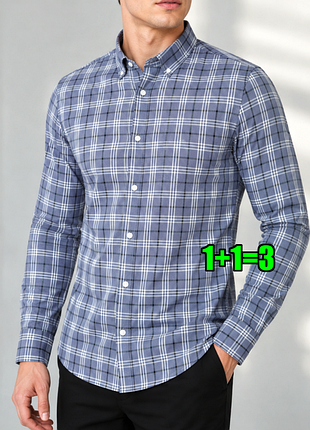 😉1+1=3** фірмова чоловіча приталена сорочка в клітинку asos, розмір 44 - 46