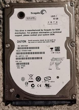 Неробочий hdd 2.5 40 гб seagate 5400 жорсткий диск st9402115as сигейт (другий)