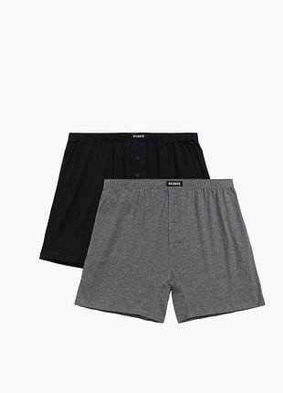 Чоловічі подовжені труси-боксери вільного крою, з вшитою резинкою atlantic 2bmb-003 2-пак чорний/темно-сірий меланж