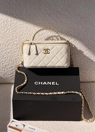 Жіноча сумка chanel vanity logo handle with mirror білий золото