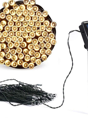 Гирлянда нить на солнечной батарее 1000 led 100 м черная проволока желтый
