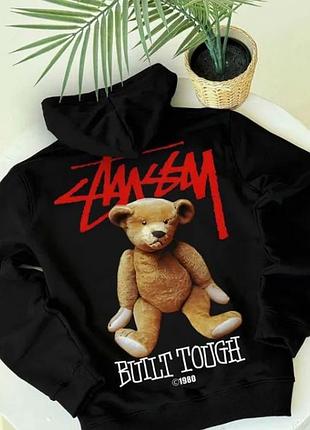 Теплі зимові худі stussy — чорні з яскравими принтами