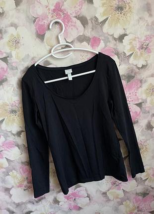 Чорний базовий котоновий лонг р.м h&m лонгслів