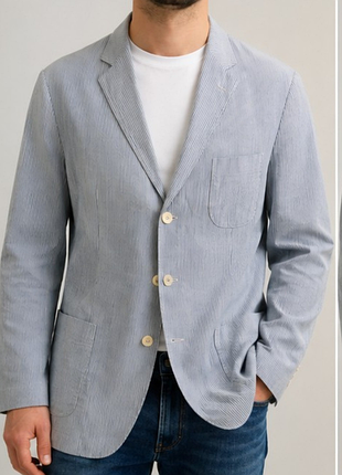 Мужской пиджак gant 54 xl голубой в полоску made in portugal
