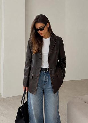 Об'ємний шкіряний блейзер massimo dutti