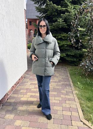 Стильна зимова куртка з японської тканини в кольорі хакі