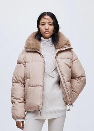 Стеганый бомбер овер7сайз бежевого цвета h&amp;m