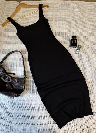 Чорна сукня міді по фігурі в рубчик topshop розмір с