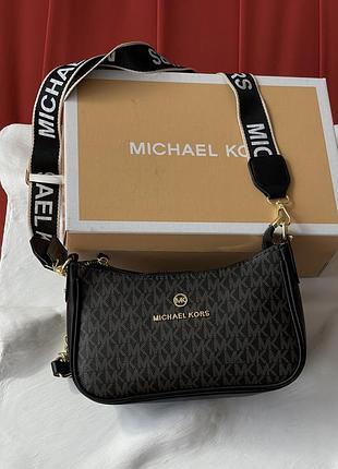 Сумка женская michael kors jet set charm темно коричневая на широком ремне майкл корс