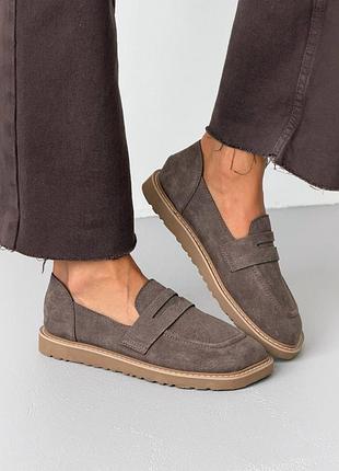 Женские лоферы анатомические barefoot коричневые натуральная замша 11610