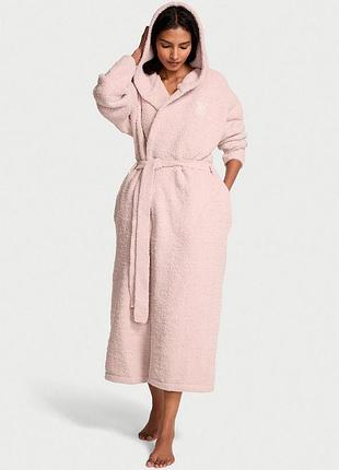 Женский теплый длинный плюшевый халат с капюшоном victoria’s secret