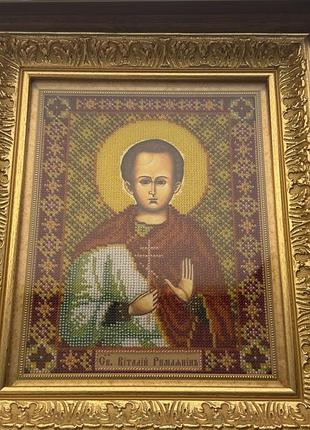 Ікона вишита бісером. святий віталій римлянин
