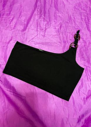 Жіночий чорний топ бандо з лямкою з аксесуарами с-м nastygal бавовна