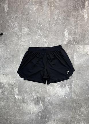 Назва: чоловічі бігові спортивні шорти asics асікс 2-в-1 з тайсами та кишенею для бігу залу тренувань чорні оригінал l