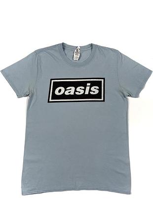 Свет голубая мужская футболка oasis с принтом логотипом рок группы мерч размер m