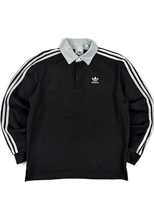 Черная мужская кофта поло adidas originals трикотажная регбойка с длинным рукавом три полоски размер s