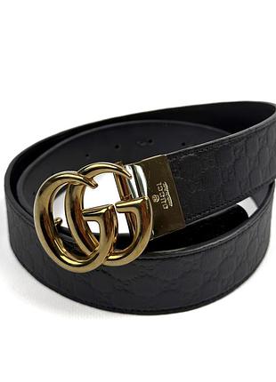 Черный кожаный ремень gucci guccissima с золотой пряжкой gg оригинал пояс 90 36