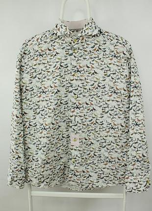 Стильна брендова сорочка рубашка eton white poplin shirt with a bird print design