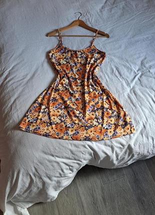 Женский летний сарафан оранжевого цвета с цветочным принтом h&amp;m