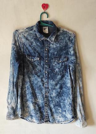 Стильна джинсова сорочка варенка h&m &denim, розмір s (кислотне варіння, кнопки)