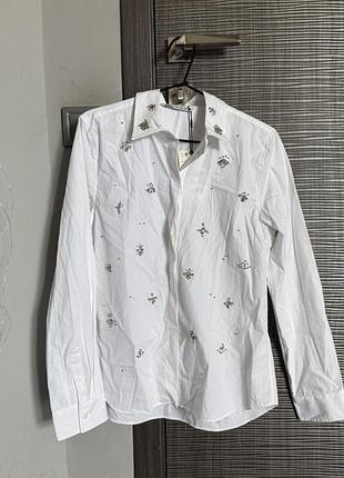 Сорочка з камінцями біла жіноча s zara нова