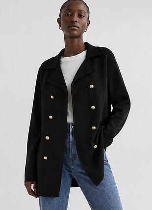 Кардиган жіночий h&m чорний трикотажний кардиган з золотими ґудзиками м