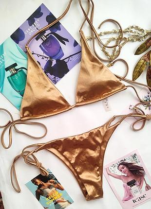Купальник shein s m 36 38 75a 75b 75c 80a 80b трикутники на зав'язках золотий