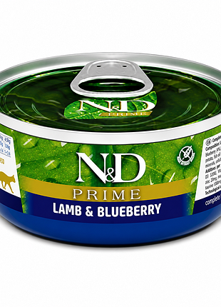 Farmina n&d prime lamb & blueberry — беззерновий вологий корм для дорослих котів з ягням та чорницею