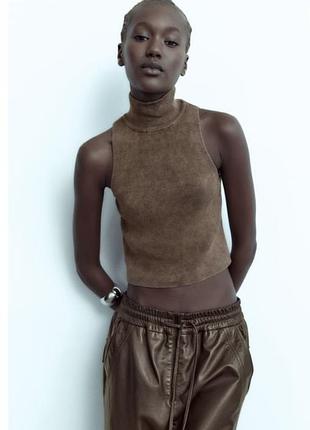 Zara стильный топ з вареного трикотажу без рукавів , 86%котон, 14%полиамід
