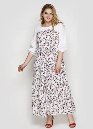 Ярусне з пояском і прошвой сукня 👗 великого розміру