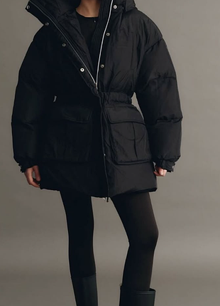 Зимова куртка парка пуховик blow fashion розмір s/m у чорному кольорі