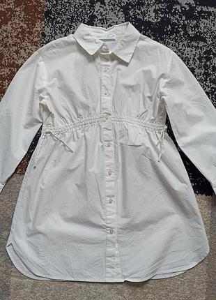 Белое хлопковое платье-рубашка zara 130 см