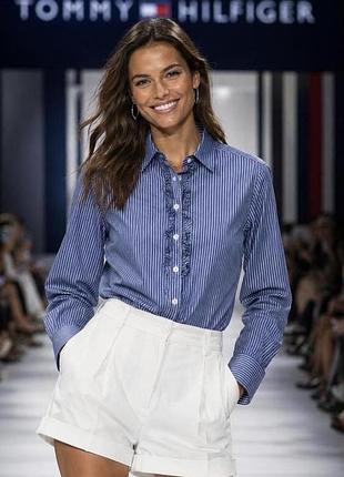 Женская рубашка tommy hilfiger, синяя в полоску, xs, 100% хлопок