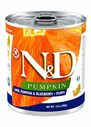 Влажный корм farmina n&amp;d pumpkin puppy для щенков с ягненком, тыквой и черникой, 285 г