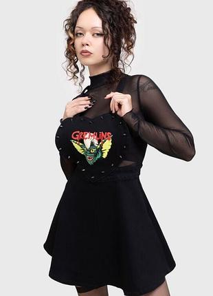 Мини плаття чорне от killstar gremlins - stripe pinafore