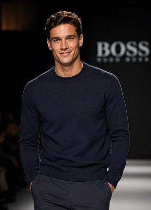 Мужской свитер boss (hugo boss), темно-синий, размер m, хлопок/шерсть