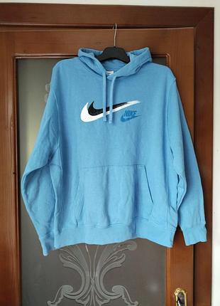 Оригінальне худі бренду nike double swoosh / блакитна кофта з капюшоном l