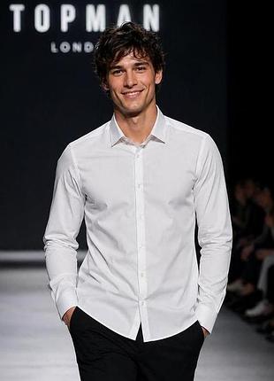 Рубашка мужская topman белая l хлопок приталенная slim fit классическая