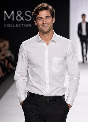 Рубашка мужская m&amp;s collection белая, размер м (воротник 38), полиэстер/хлопок