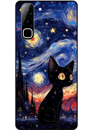 Силіконовий бампер чохол для infinix hot 70 (x6895) з малюнком котик зіркова ніч ван гог