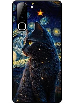 Силиконовый бампер чехол для infinix hot 70 (x6895) с рисунком кошечка ван гог звездная ночь