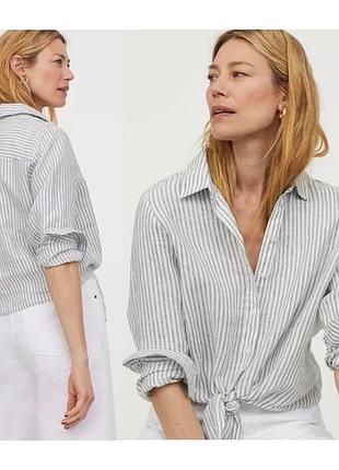 Льняная рубашка на завязках 100% лен h&amp;m