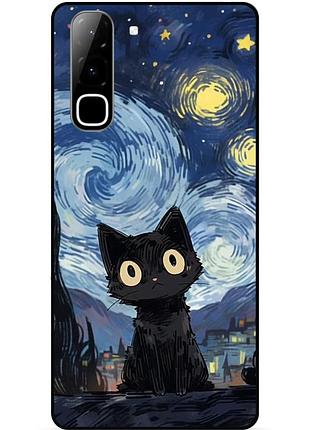 Силиконовый бампер чехол для infinix hot 70 (x6895) с рисунком котик ван гог звездная ночь