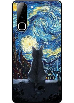 Силиконовый бампер чехол для infinix hot 70 (x6895) с рисунком кошечка звездная ночь ван гог