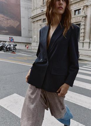 Двубортный черный блейзер пиджак оверсайз zara